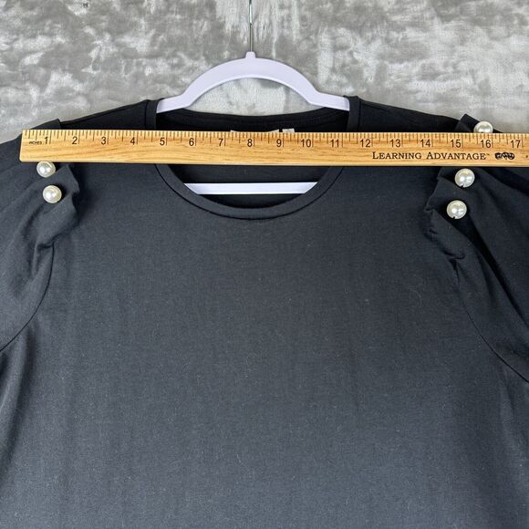 Chicos Shirt Womens 2 Large Black Pearl Shoulders Short Sleeve Stretch‎ (0769) - Picture 7 of 9